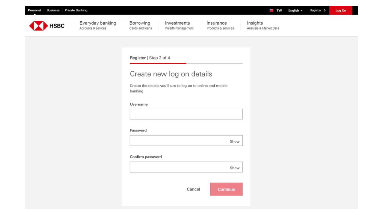Log on details creation page