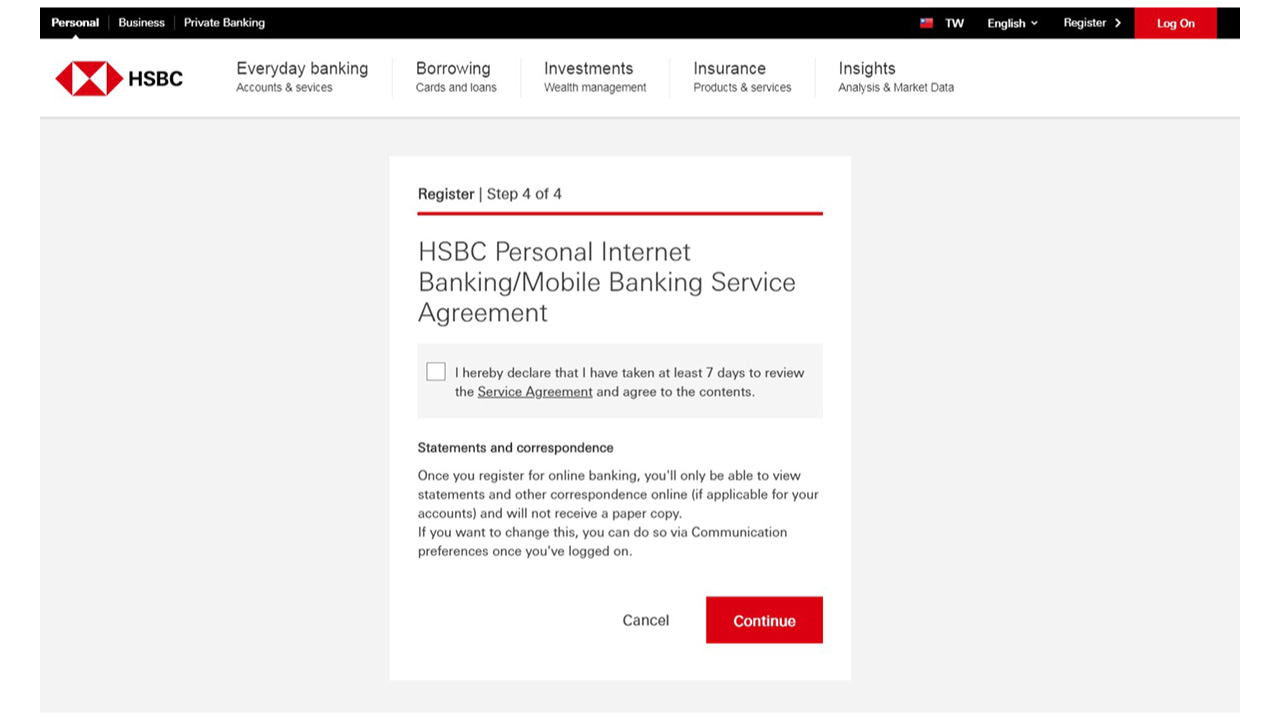 Service agreement page